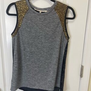Rachel Roy Gray and Gold Sequin Tank Top with velvet back -size XS